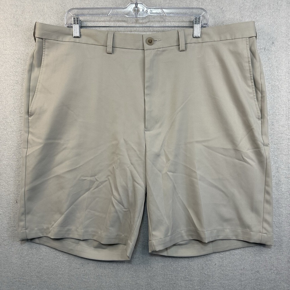 Haggar Cool 18 Pro Shorts Men's 42 Khaki Expandable Waist 2-Way Stretch Golf‎